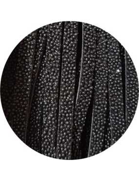 Cordon de cuir plat 5mm effet caviar noir-vente au cm