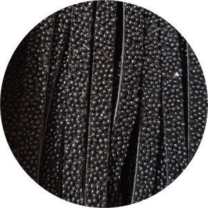 Cordon de cuir plat 5mm effet caviar noir-vente au cm