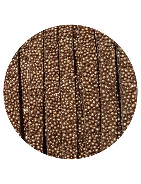 Cordon de cuir plat 5mm effet caviar bronze-vente au cm