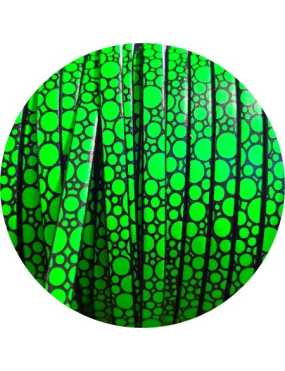 Cuir plat 5mm fantaisie imprimé bulles vert fluo-vente au cm