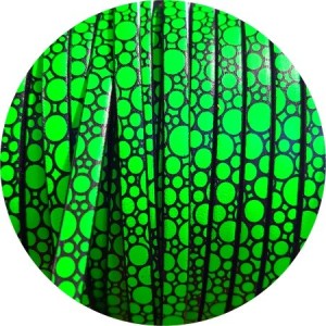 Cuir plat 5mm fantaisie imprimé bulles vert fluo-vente au cm