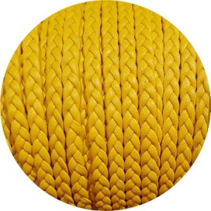 Cordon de cuir plat tresse 5mm jaune-vente au cm