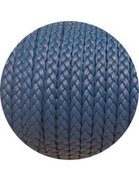 Cordon de cuir plat tresse 5mm bleu vif vendu au mètre