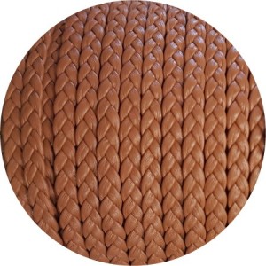 Cordon de cuir plat tresse 5mm marron camel-vente au cm