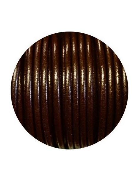 Lacet de cuir rond marron-Espagne-4mm