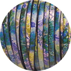 Cuir plat 5mm fantaisie imprimé serpent bleu vert violet en vente au cm