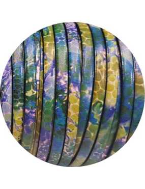 Cuir plat 5mm fantaisie imprimé serpent bleu vert violet en vente au cm