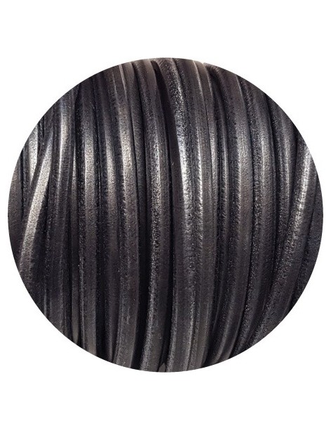 Lacet de cuir rond noir métallique de 5mm-Espagne-Premium
