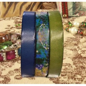 Kit bracelet de 30mm avec des cuirs plats de 10mm tons verts bleus