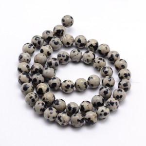 Fil de 60 perles ronde jaspe aspect mat de 6mm beiges noires