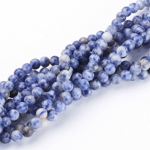 Fil de 60 perles rondes jaspe de 6mm tons bleus