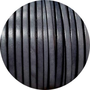 Cordon de cuir plat 5mm x 2mm de couleur gris foncé marbré vendu au cm