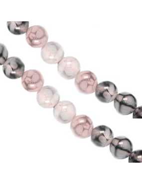 Fil de 90 perles rondes de 4mm à facettes en agate rose très pâle