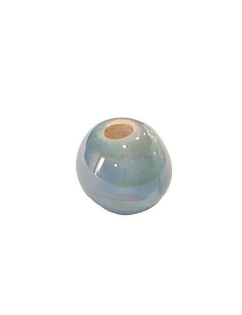 Perle boule de 12mm en céramique bleu ciel nacré