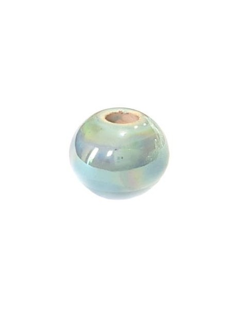 Perle boule de 16mm en céramique vert nacré
