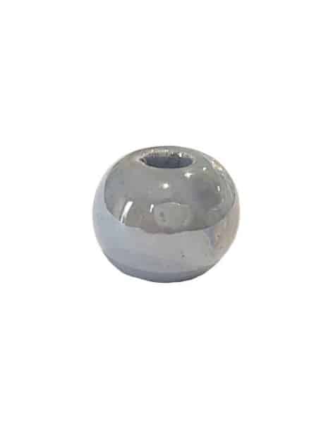 Perle boule de 12mm en céramique bleu gris clair nacré