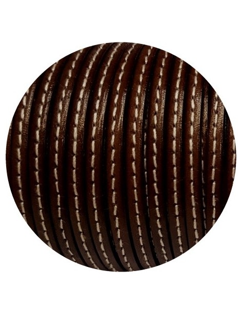 Cuir plat de 5mm cacao couture blanche vendu au mètre-Premium