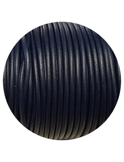 Cordon de cuir rond bleu marine-3mm-Espagne-Premium