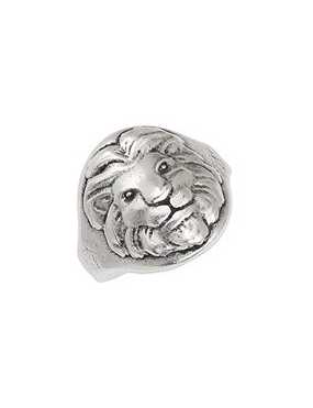 Bague ronde tête de lion en métal placage argent