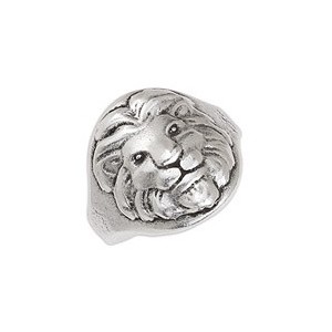 Bague ronde tête de lion en métal placage argent