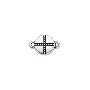 Intercalaire rond en placage argent avec motif de croix en grains-15mm