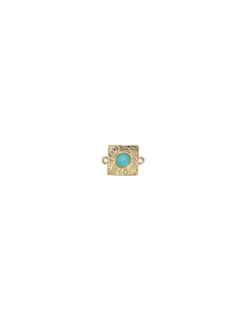 Intercalaire carré avec motif floral émaillé turquoise en métal couleur or