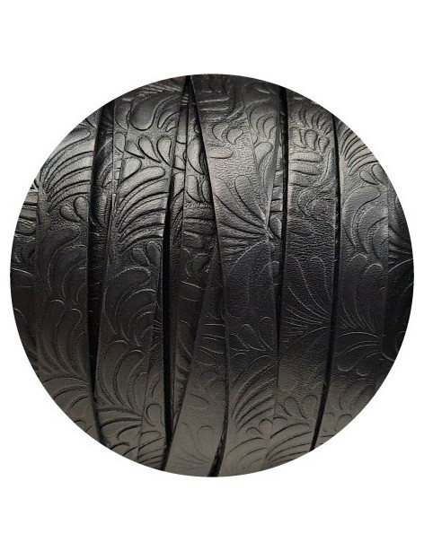 Cuir plat de 10mm fantaisie avec relief floral noir en vente au cm