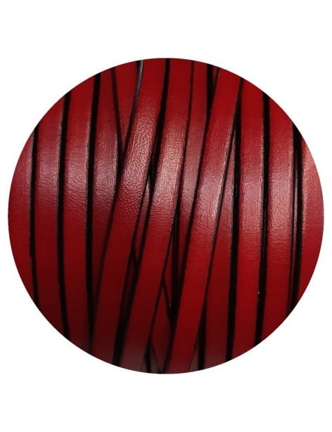 Cordon de cuir plat 5mm rouge soutenu vendu au metre