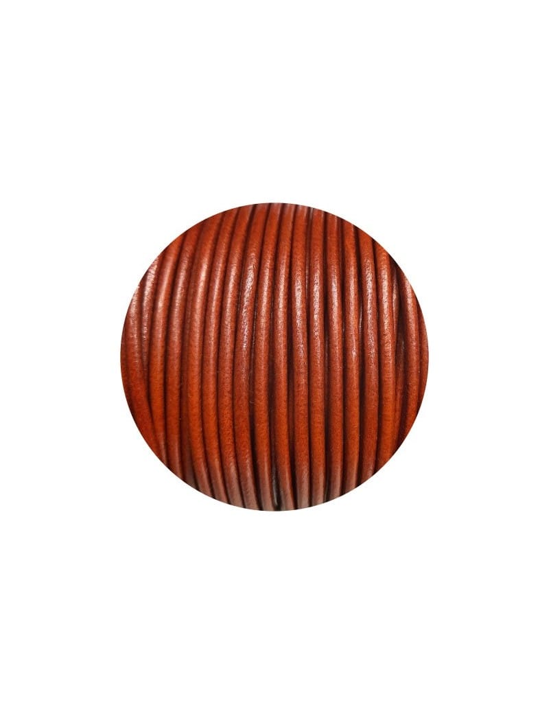 Cordon de cuir rond marron cuivré-3mm-Espagne-Premium