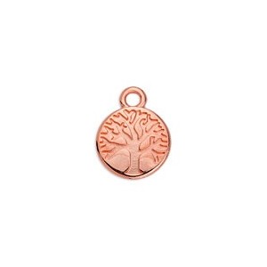 Breloque ronde gravure arbre de vie en métal rose gold de 12mm