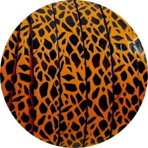 Cuir plat de 10mm fantaisie noir avec relief orange en vente au cm