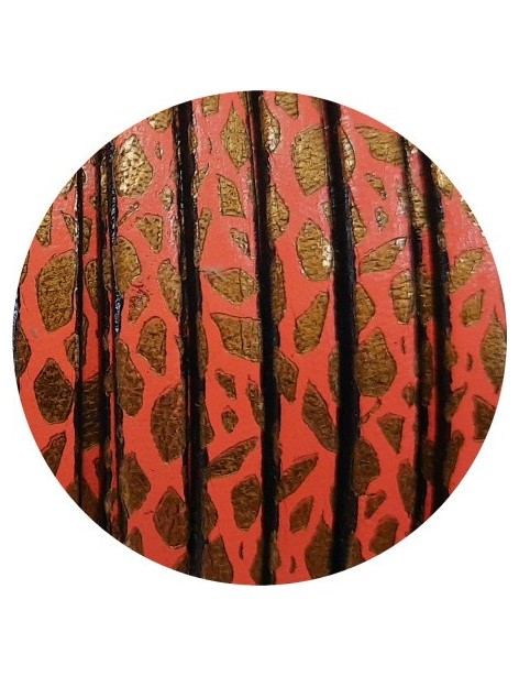 Cuir plat de 5mm fantaisie corail avec motifs bronze en vente au cm