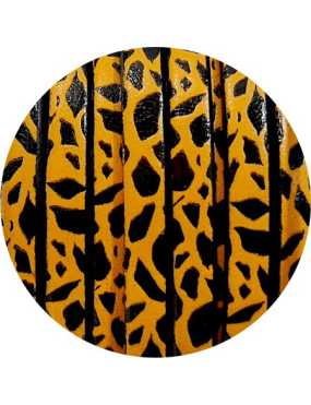 Cuir plat de 5mm fantaisie moutarde avec motifs noirs en vente au cm