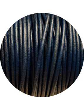 Cordon de cuir rond bleu navy marbré-3mm-Espagne