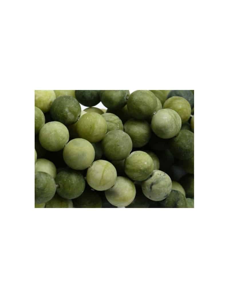 Fil de 38 perles rondes jade de Taiwan de 10mm tons verts effet givré