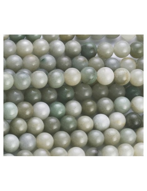 Fil de 36 perles rondes jade Birman de 10mm tons verts pâle gris beiges