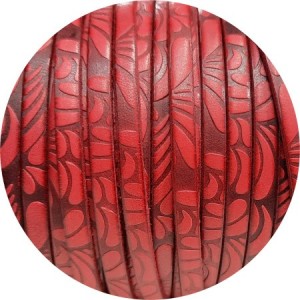 Cuir plat de 5mm fantaisie avec relief floral rouge cardinal en vente au cm