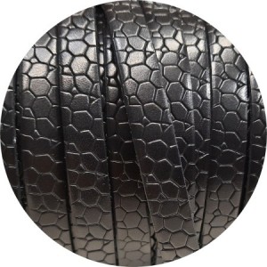 Cuir plat de 10mm fantaisie avec relief crocodile noir en vente au cm