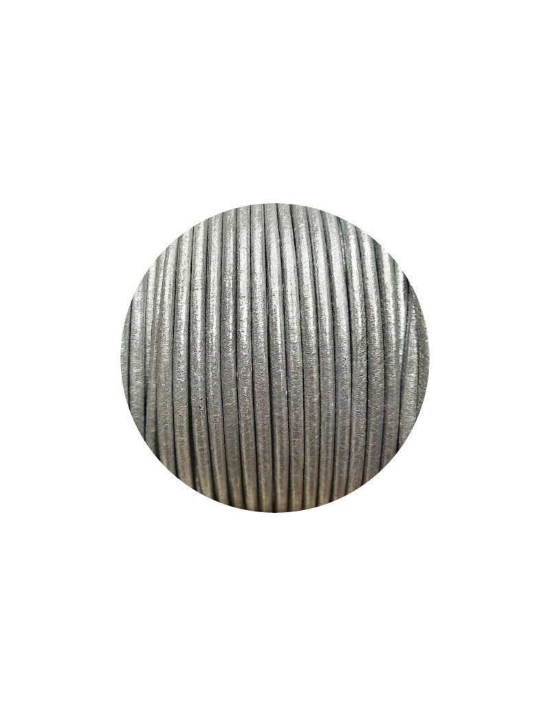 Cordon de cuir rond couleur argent-3mm-Espagne-Premium