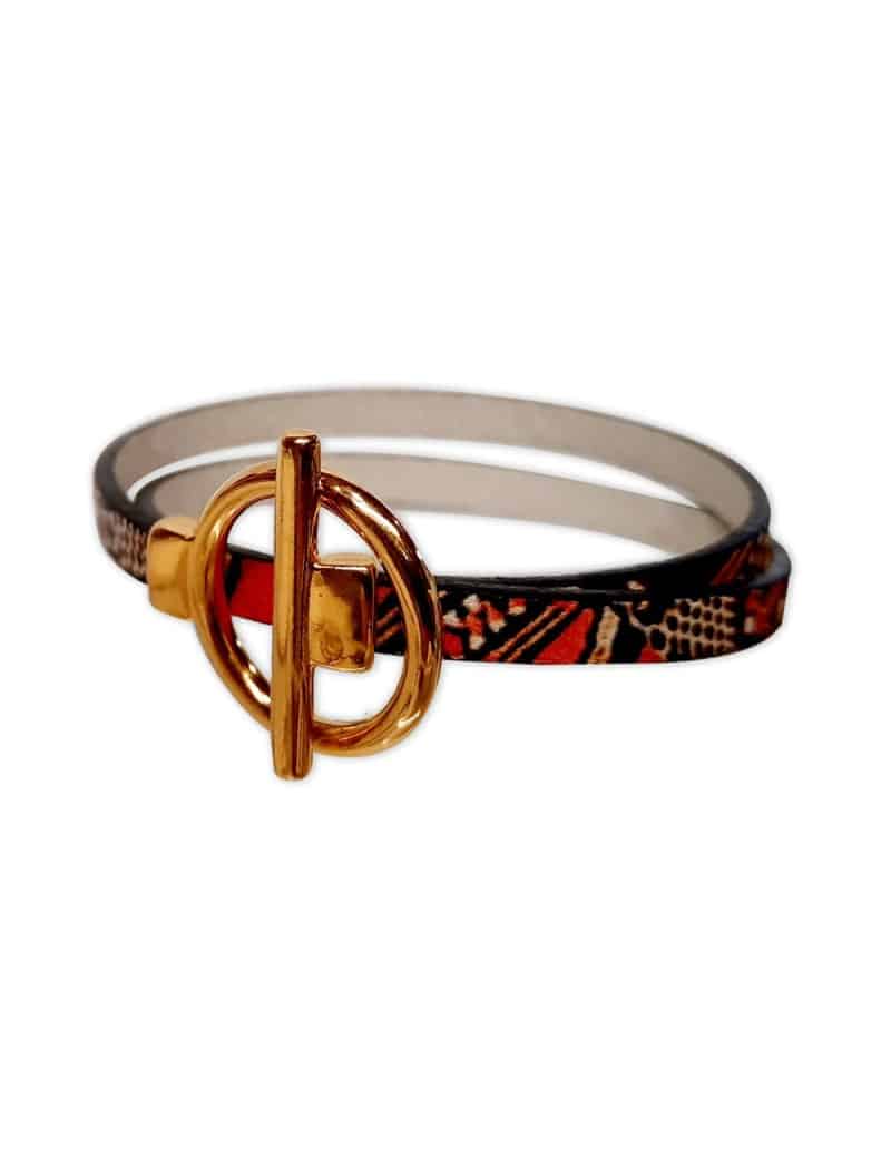 Bracelet double tour en kit de 5mm de large motif africain et doré
