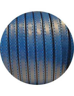 Cordon de cuir plat 10mm bleu nuit coutures au ton-vente au cm-Premium