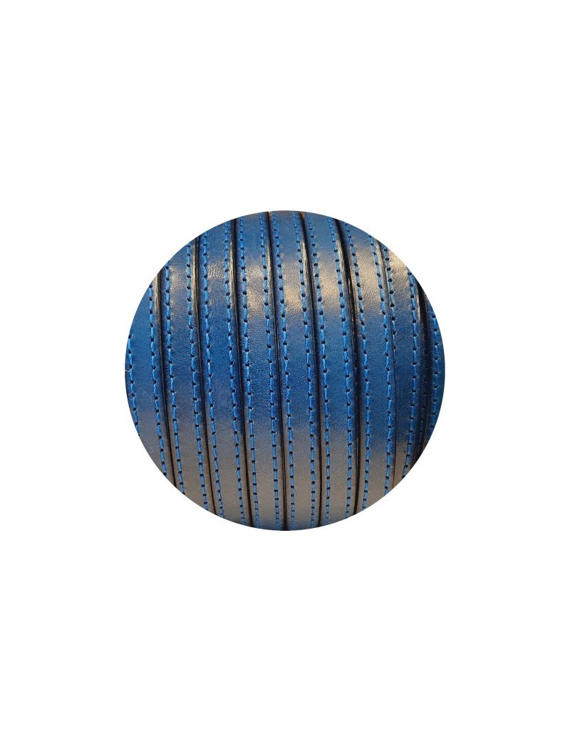 Cordon de cuir plat 10mm bleu nuit coutures au ton-vente au cm-Premium