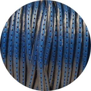 Cordon de cuir plat 5mm bleu nuit couture au ton en vente au cm
