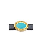 Passant ovale émaillé vintage turquoise en métal couleur or