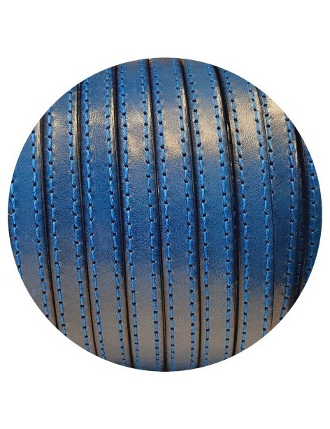 Cuir plat 10mm bleu nuit coutures au ton vendu au mètre-Premium