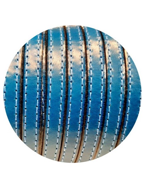 Cuir plat de 10mm space blue coutures au ton en vendu au mètre-Premium