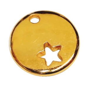 Breloque ronde lisse de 16mm couleur or avec étoile