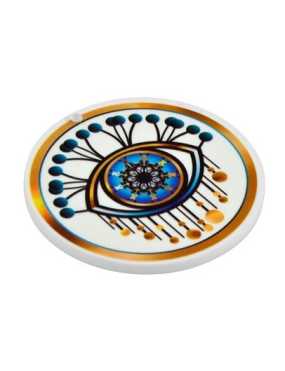 Plaque plexi acrylique ronde de couleur blanche et bleue avec œil peint