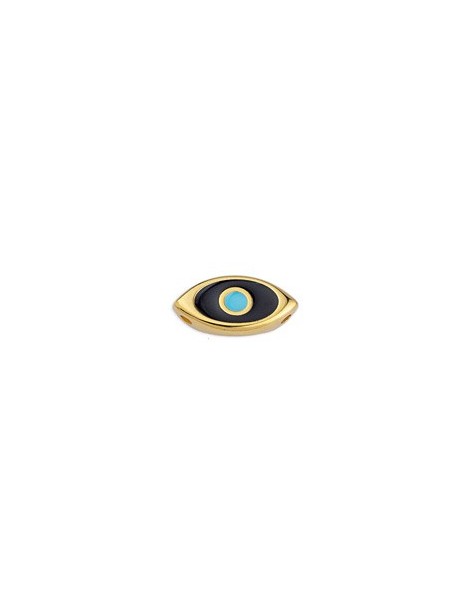 Oeil émaillé noir et turquoise de 18mm en couleur or