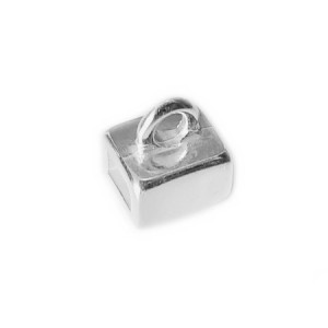 Passant carré avec anneau pour cuir plat de 5mm en métal plaqué argent 10 microns